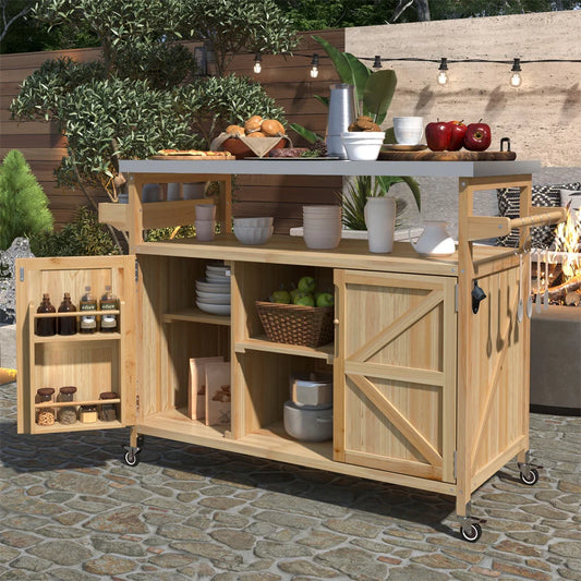 TWISTER.CK Portable Outdoor Bar Table With Storage And Locking Wheels