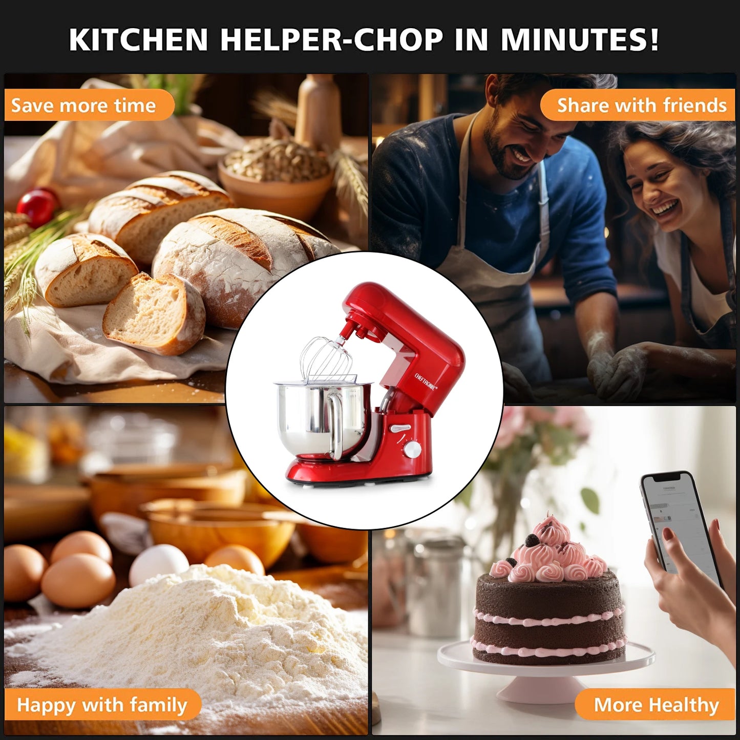 Cheftronic Tilt-Head Stand Mixer 650W With Milk Frother