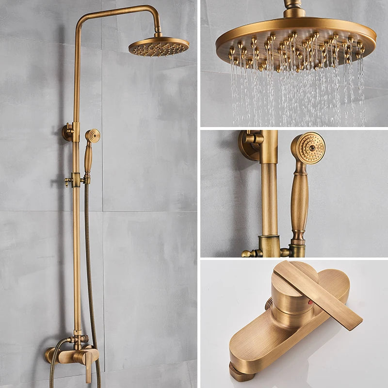 SAFLIHCAR Brass Antique Shower Faucet Set Wall Mount Dual Handshower