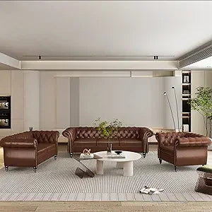 DAFIFY Velvet Chesterfield Living Room Set Sofa Loveseat Chair