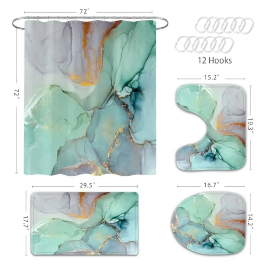 Shower Curtain Set With Bath Mat And Non Slip Rugs
