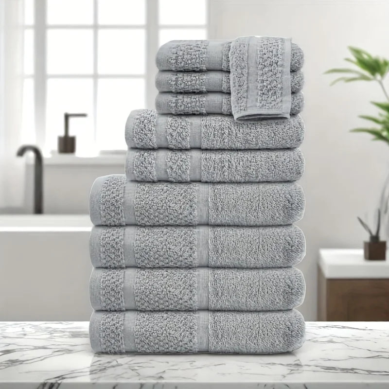 Cotton Bath Towel Set 10 Pieces Quick Dry Absorbent Towels