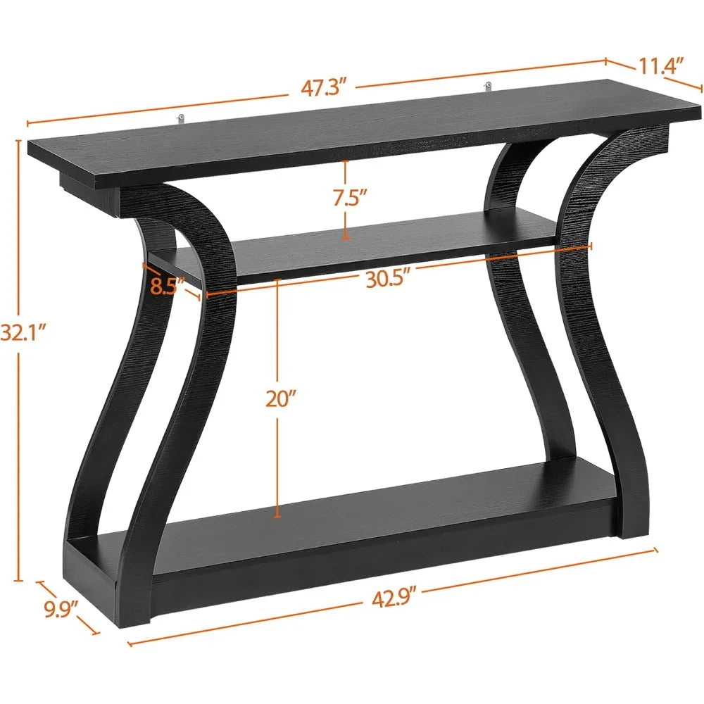 Wood Console Table With Three-Tier Storage Shelves