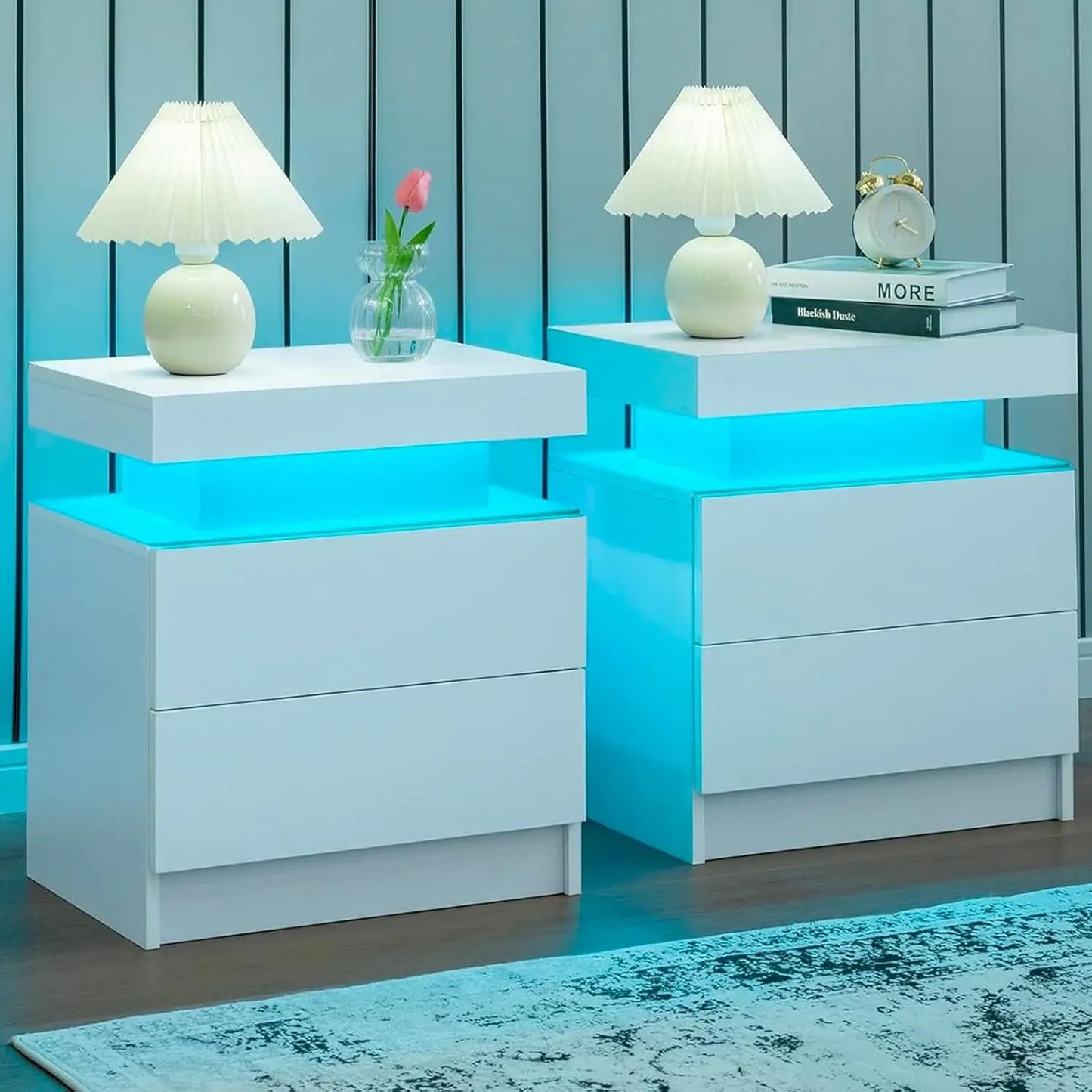 XMSJ Nightstand Set With LED Light And Two Drawers Bedside