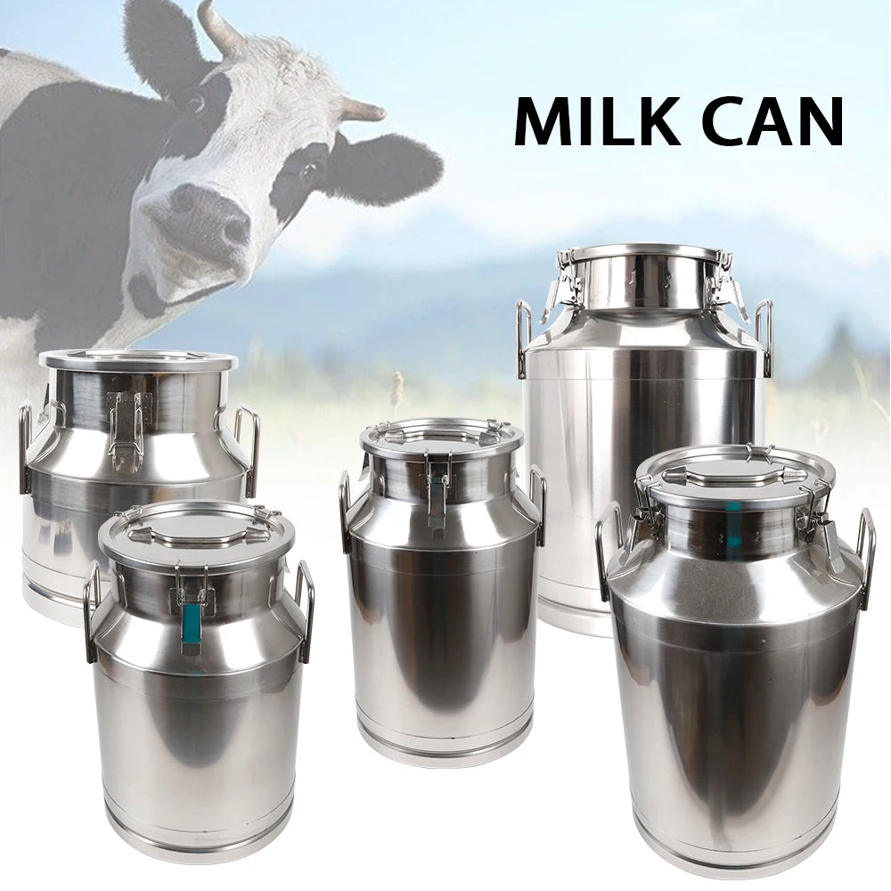 Large Milk Can Stainless Steel Milk Can 5.25/8/10.6/13.2/15.8 Gal Milk Canister Milk Bucket Tote Jug W/ Sealed Lid