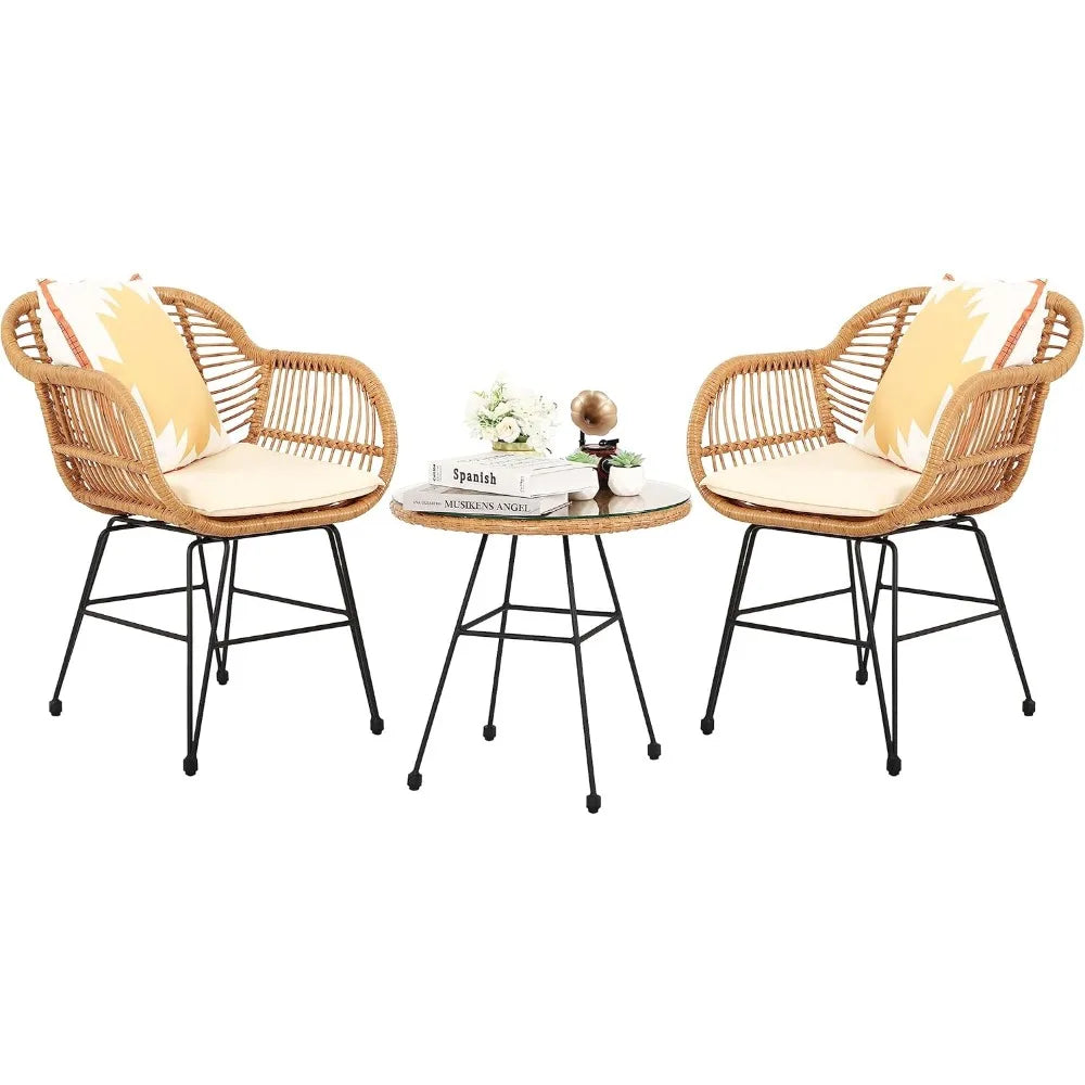 Three Piece Wicker Outdoor Patio Set Outdoor Bistro Balcony Furniture
