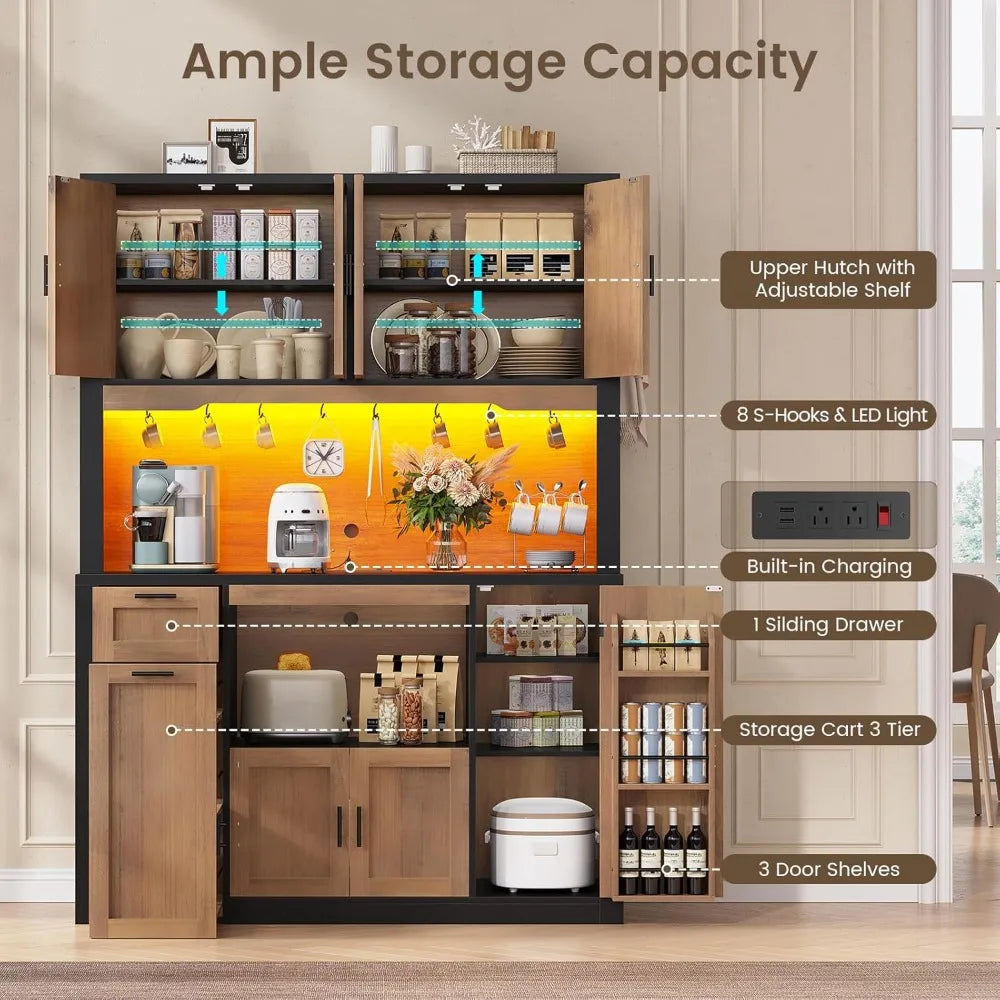 Pantry Cabinet With Charging Station And LED Light