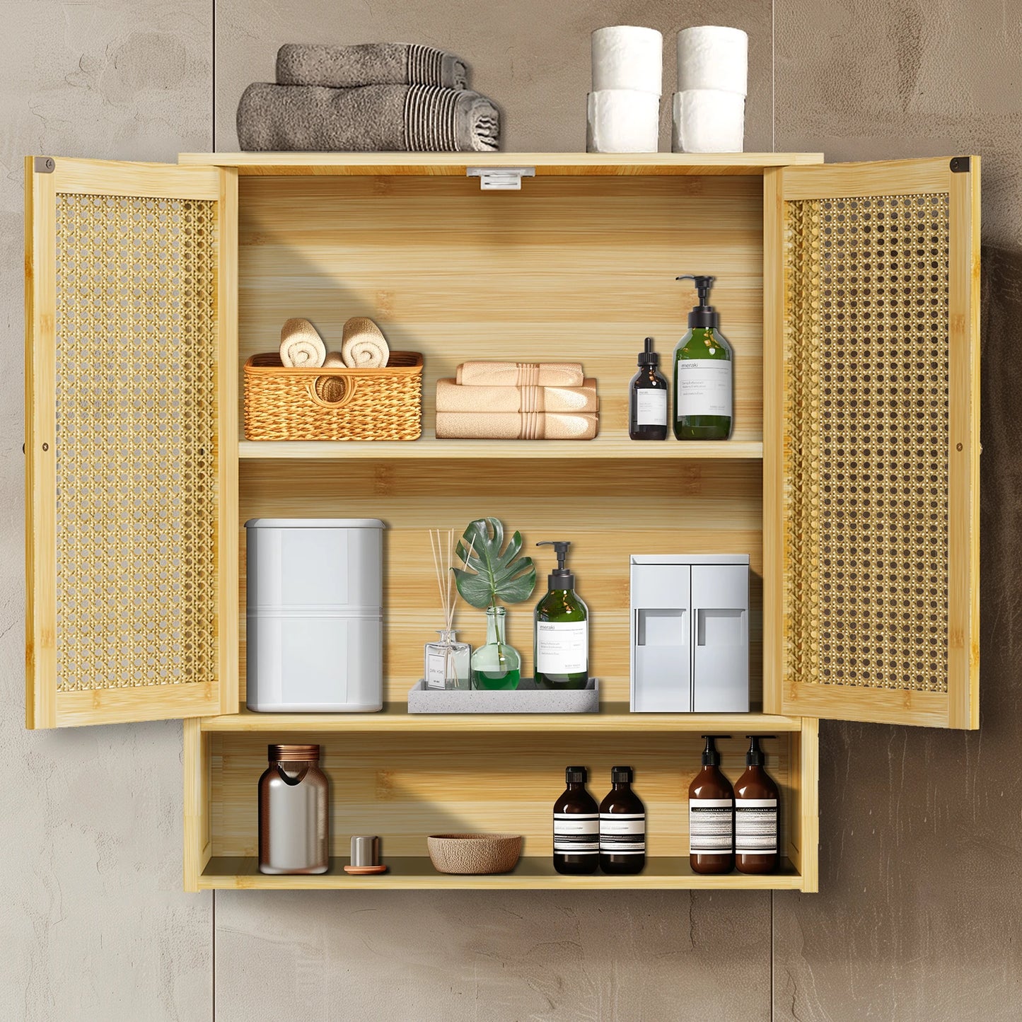 Wisfor Bamboo Wall Mounted Bathroom Cabinet Storage Organizer Medicine Cabinet