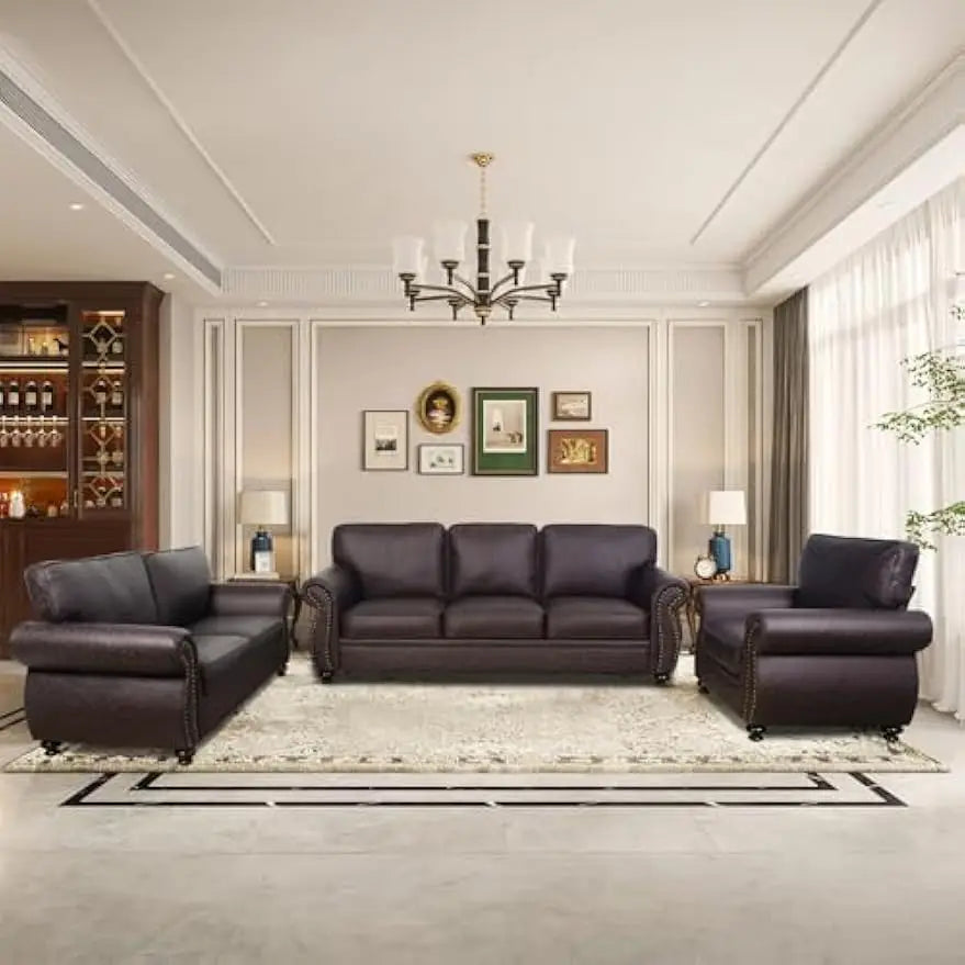 Mid-Century Vintage Sofa Set With Rivet Design For Living Room