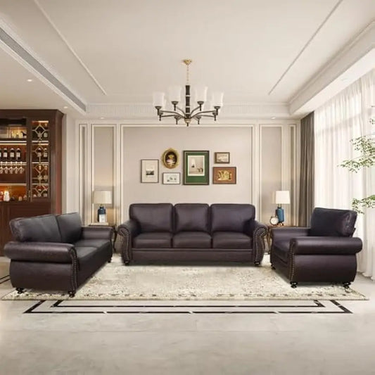 Mid-Century Vintage Sofa Set With Rivet Design For Living Room