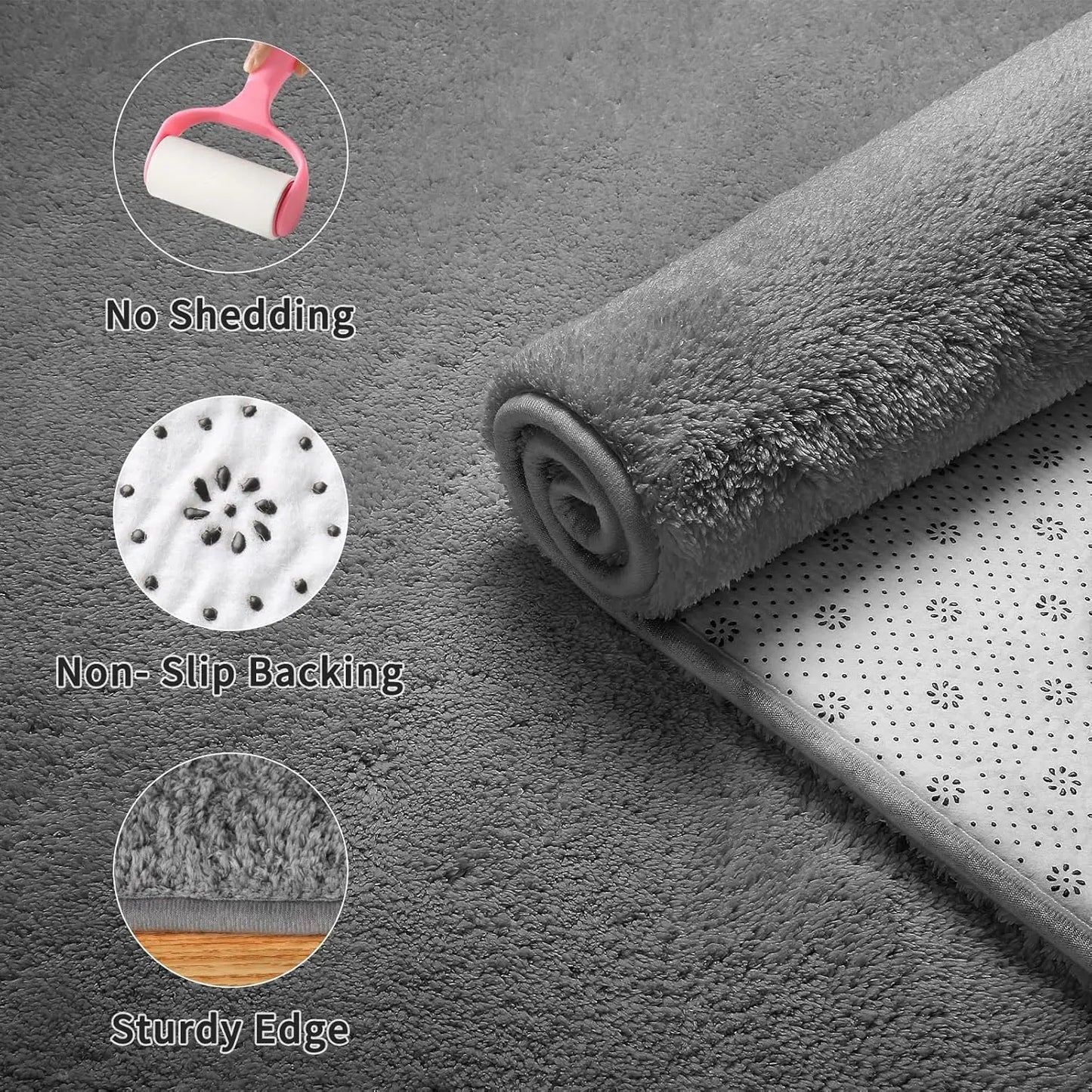 Soft Fluffy Area Rug Wool Silk Machine Washable Non Slip