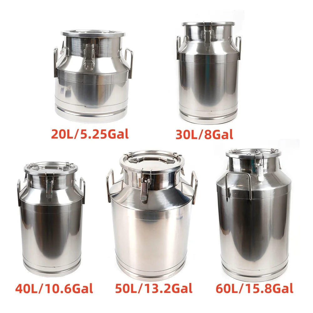 Large Milk Can Stainless Steel Milk Can 5.25/8/10.6/13.2/15.8 Gal Milk Canister Milk Bucket Tote Jug W/ Sealed Lid