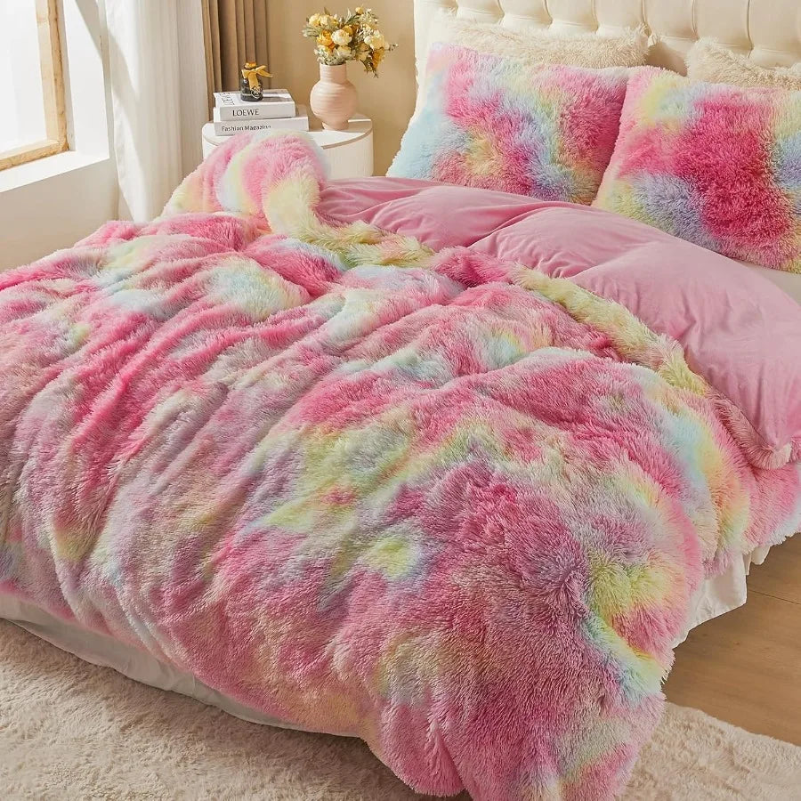 Luxurious Fuzzy Duvet Cover Set With Shaggy Plush Bedding