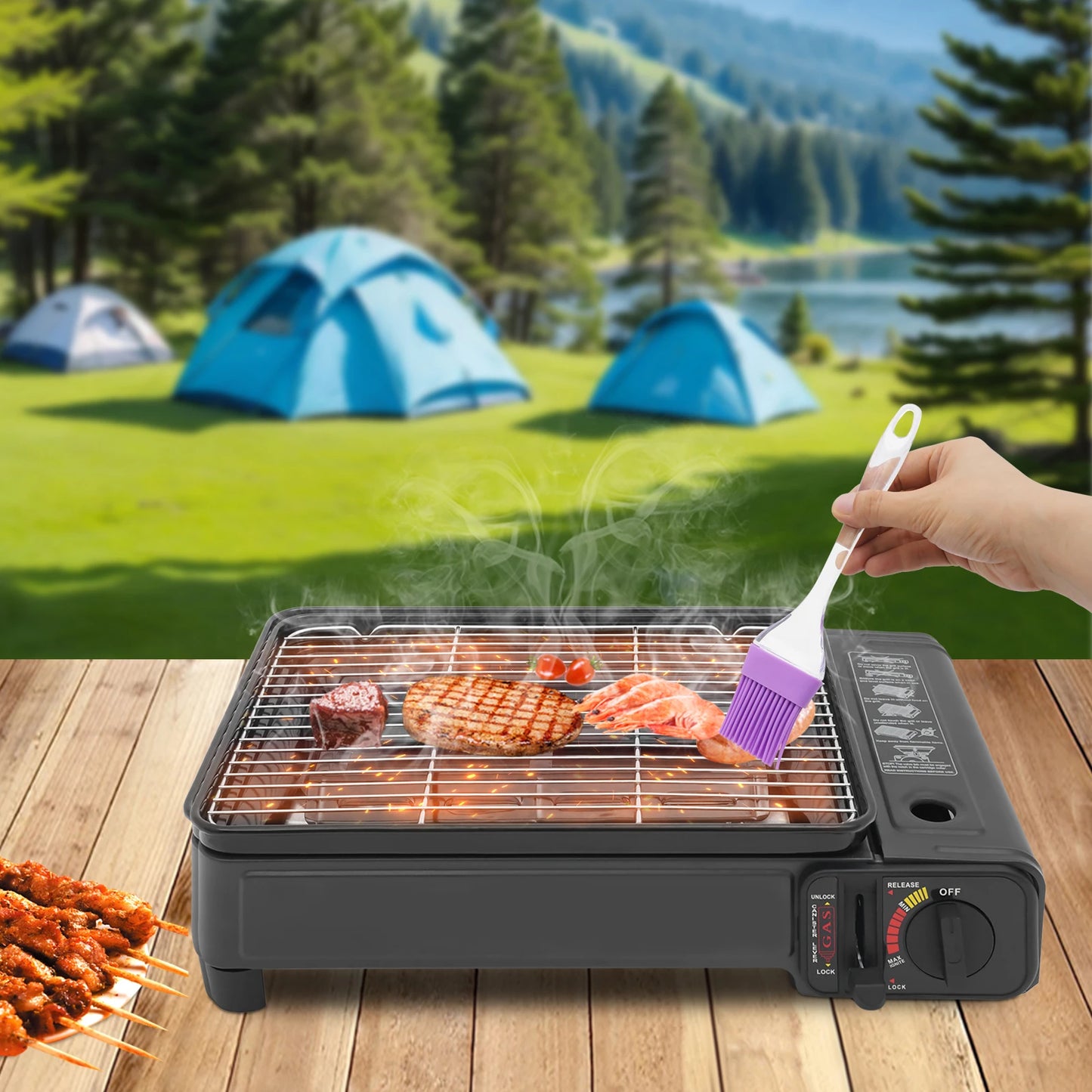 Portable 2.2KW Gas BBQ Grill Stove For Outdoor Camping