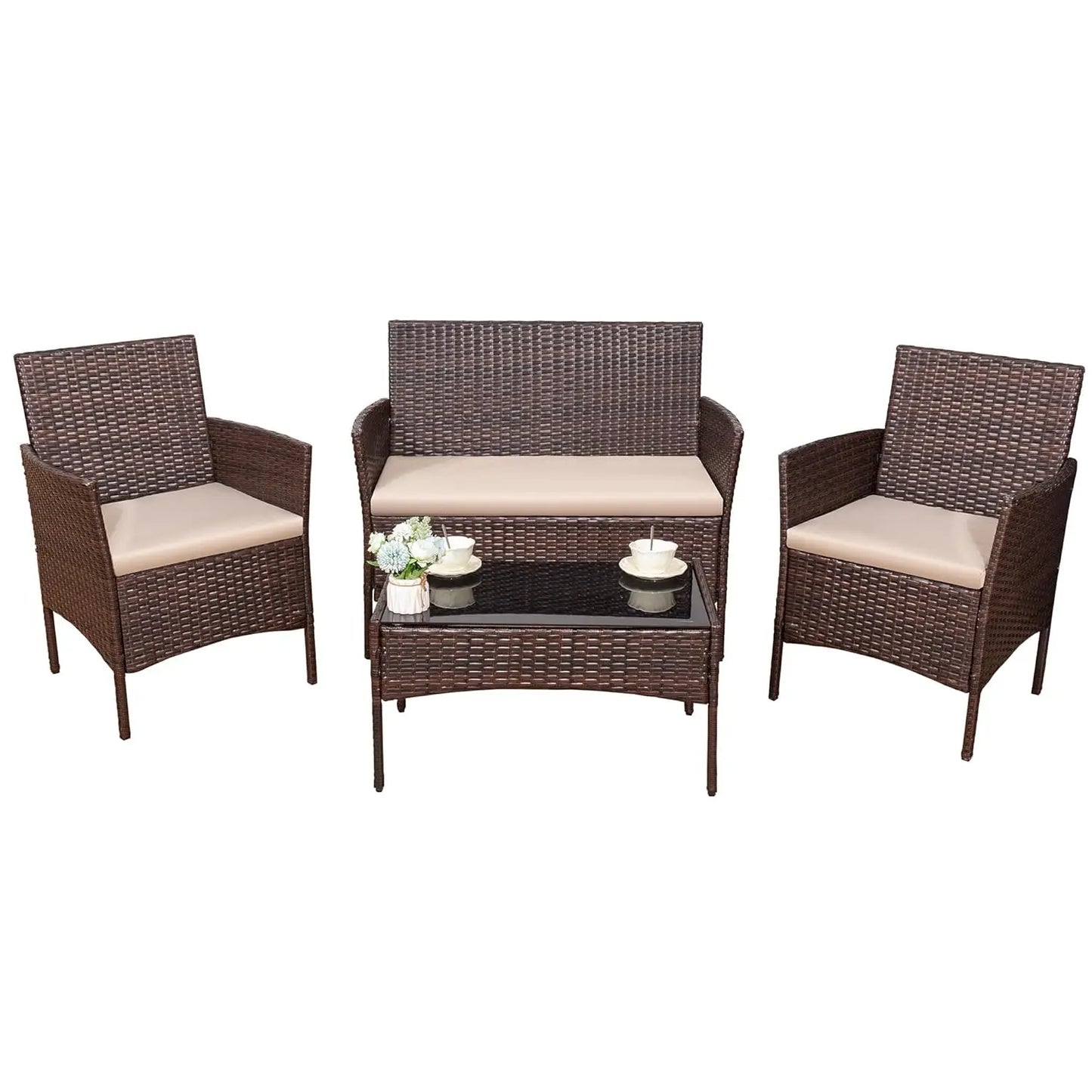 Outdoor Patio Furniture Set Rattan Wicker 4-Piece Durable
