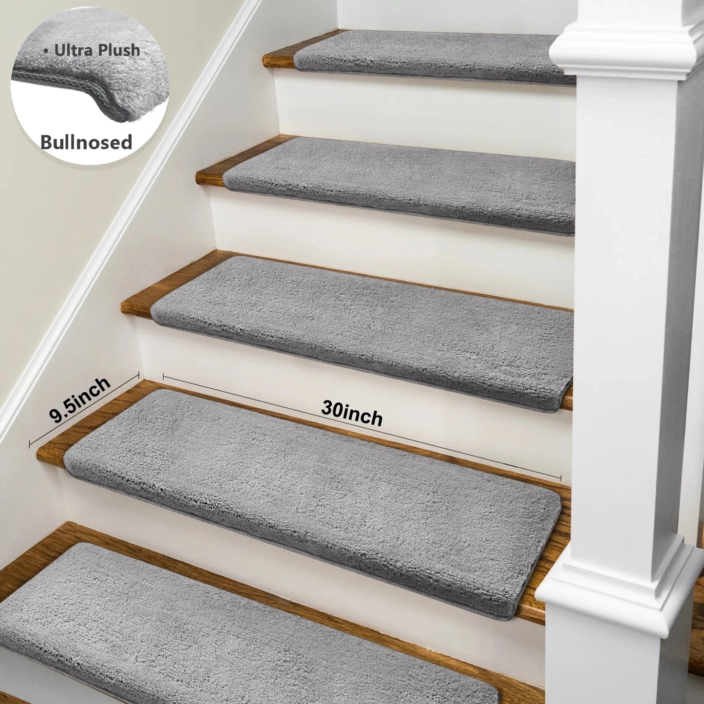 Bullnose Non Slip Stair Treads Plush Washable Self Adhesive Mats