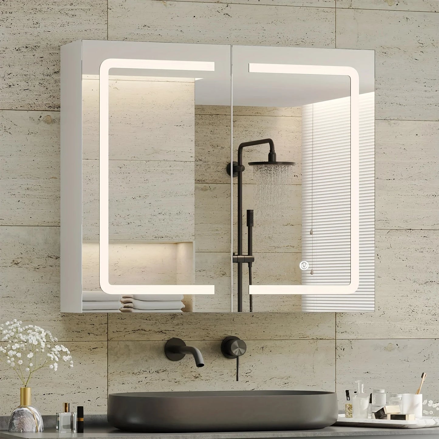 LED Mirror Cabinet With Built-In Storage For Wall Mount