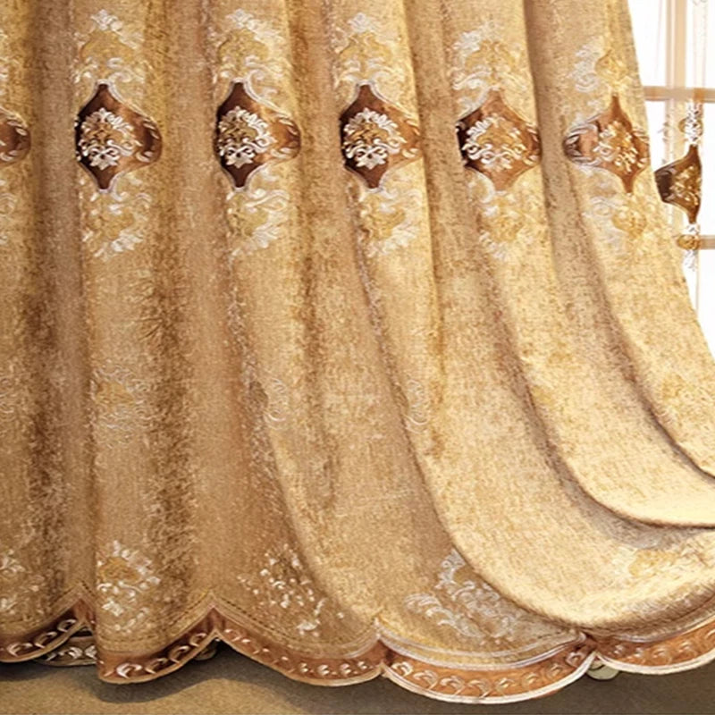 Luxury Chenille Embroidered Curtain Panels for Living Room 2pcs