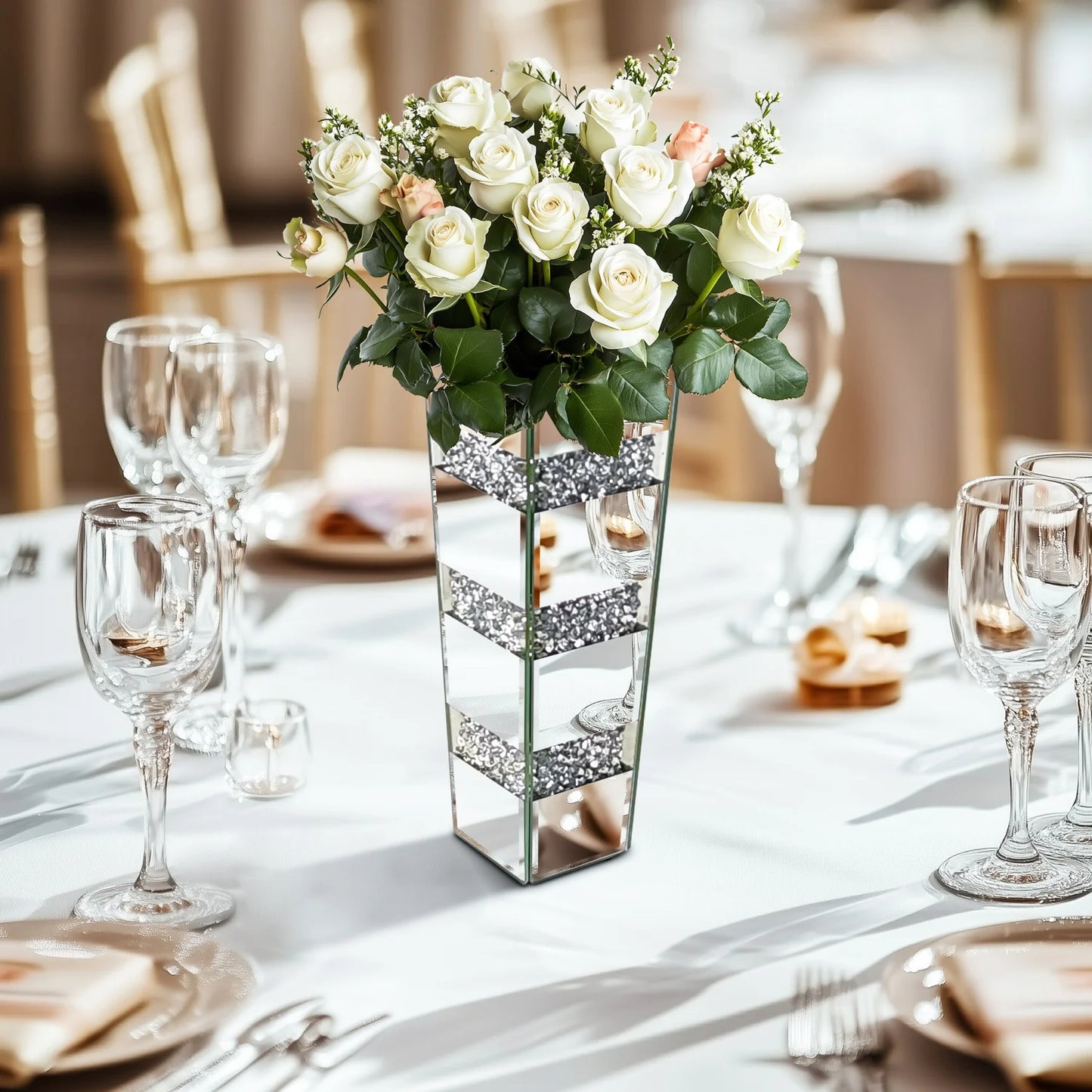 Crushed Diamond Mirrored Floor Vase Glass For Pampas Grass