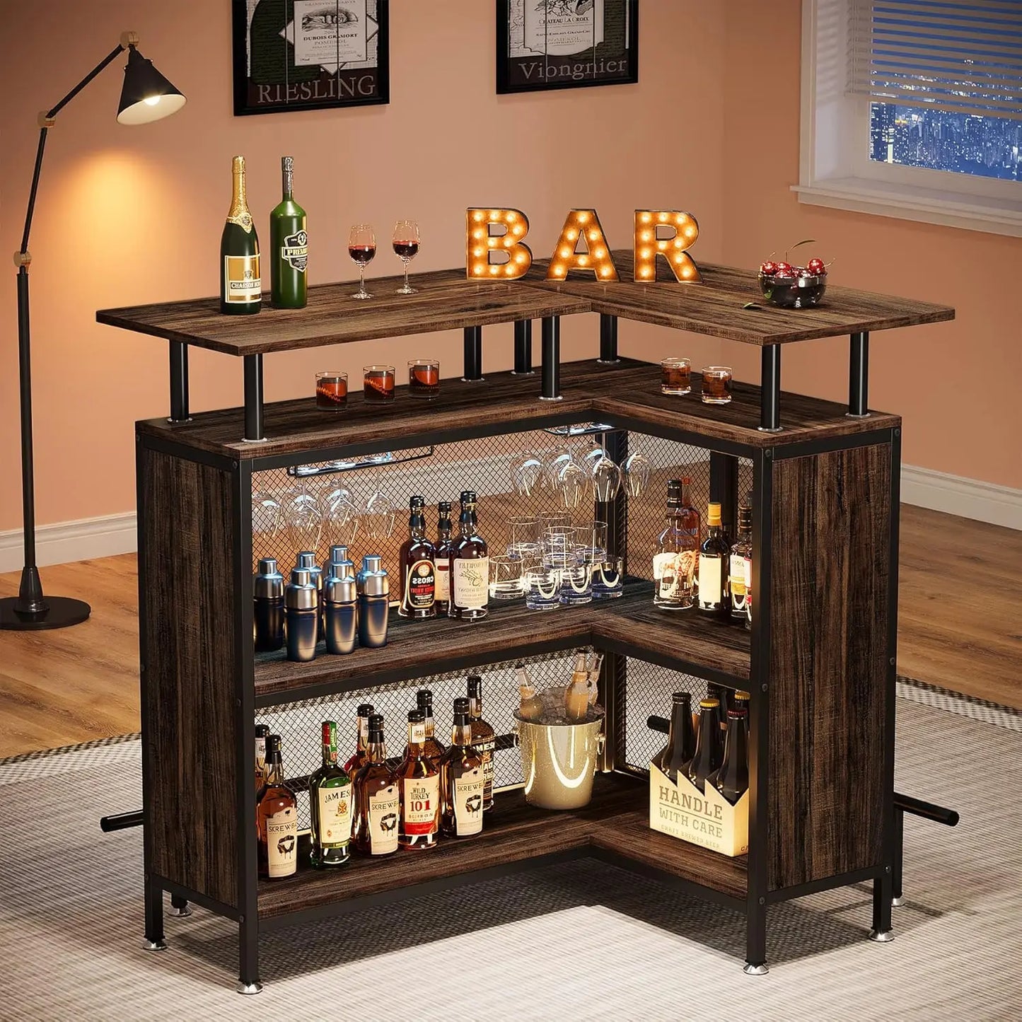 Little Tree Home Bar Unit L-Shaped With Stemware Racks