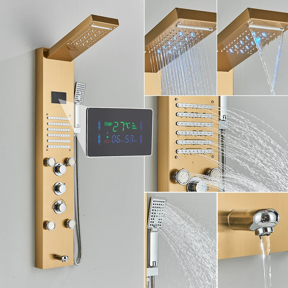 Poqihy Gold And Black Shower Panel System With Body Jets
