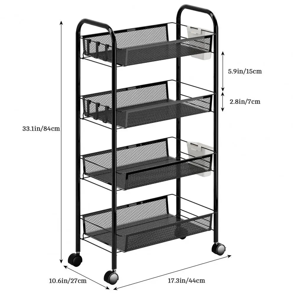 Fruit Vegetable Storage Basket, 5 Tier Stackable Metal Mesh Storage Basket with 360 Degree Wheels, Fruit Vegetable Produce Baske