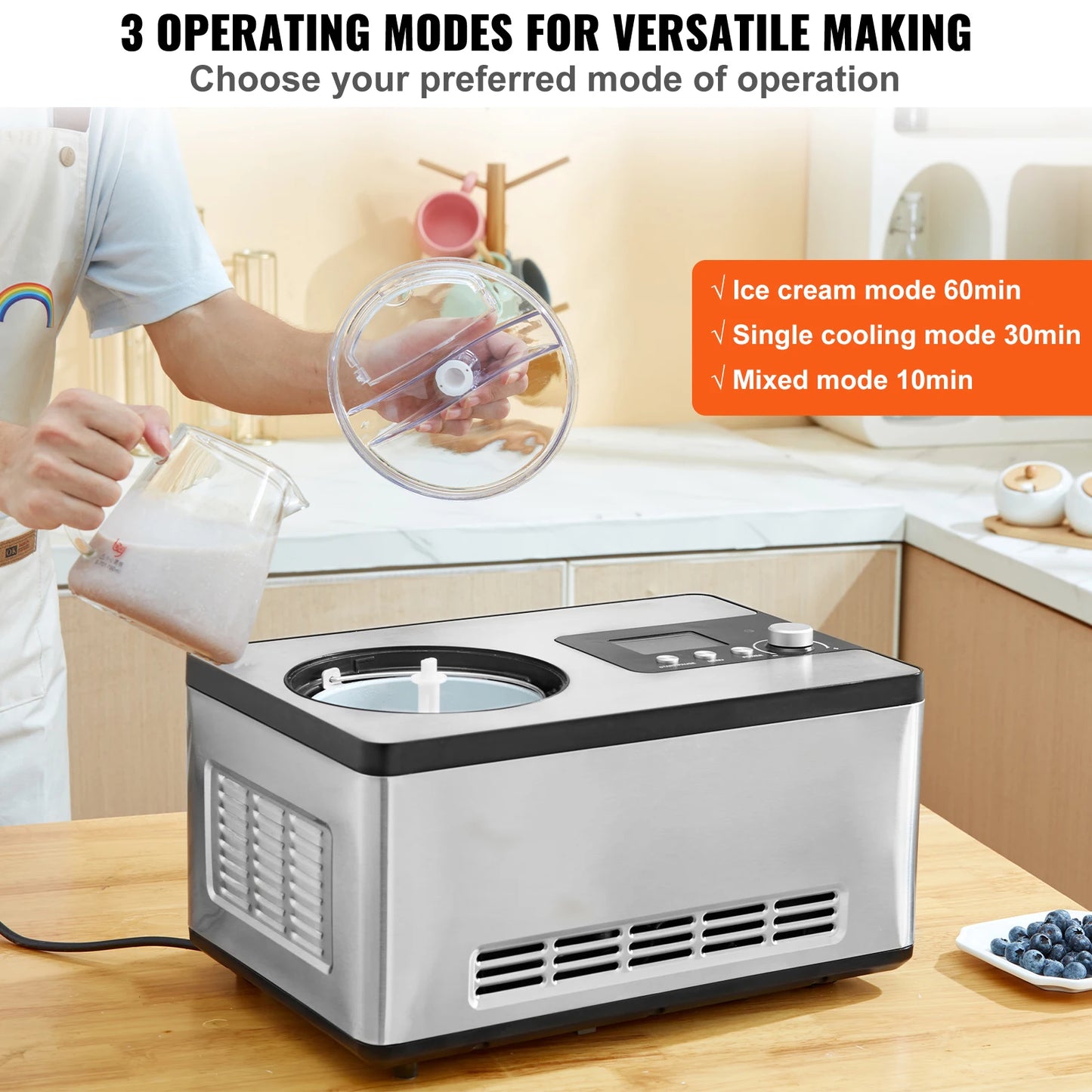VEVOR Ice Cream Maker With Builtin Compressor For Home Kitchen