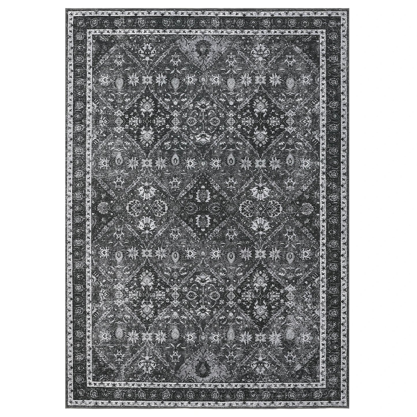 Machine Washable Non Slip Low Pile Moroccan Trellis Rug Stain Resistant