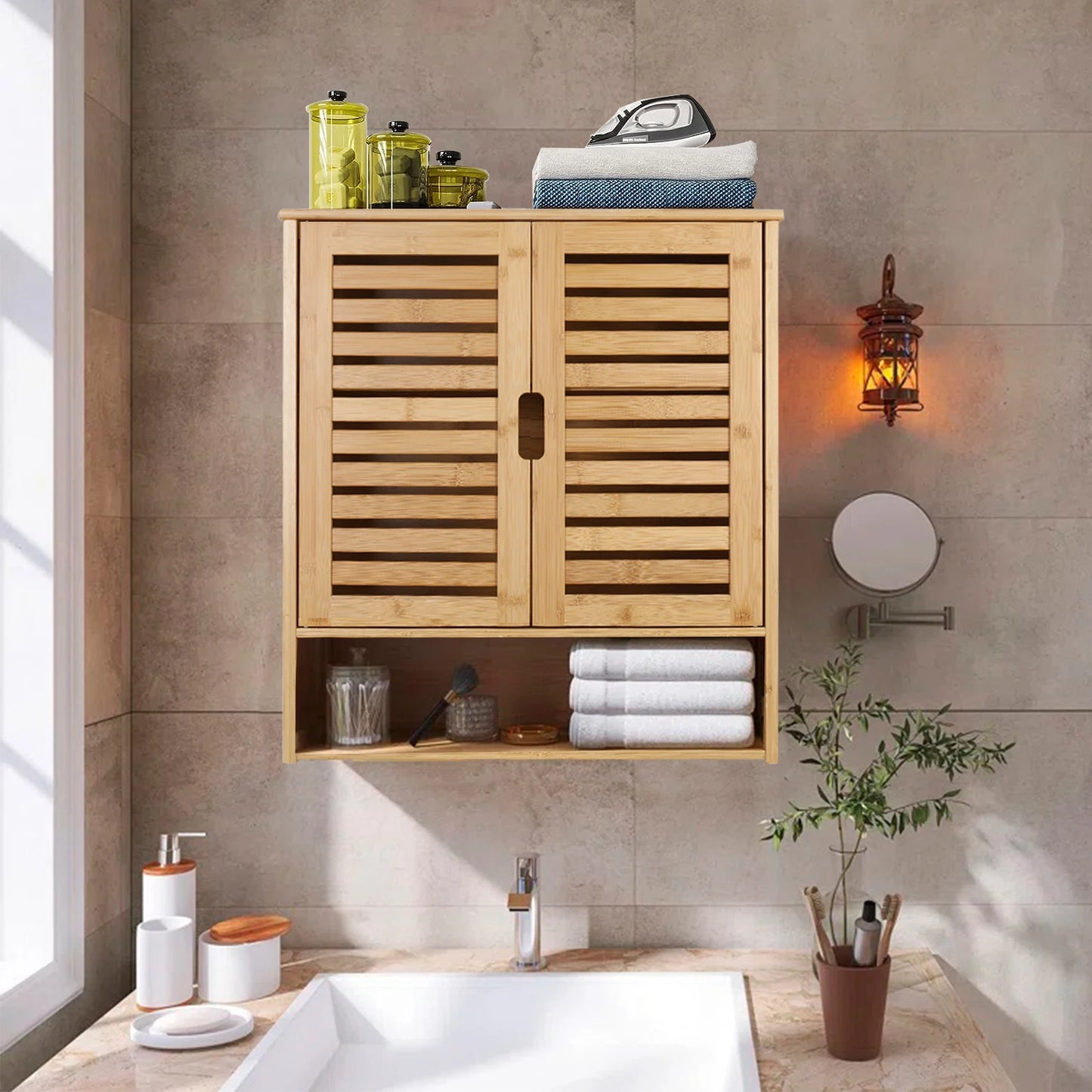 Wisfor Wall Mounted Bamboo Bathroom Medicine Cabinet Storage