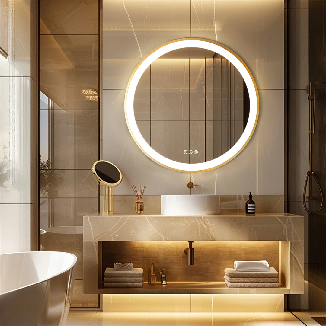 LUVODICRI Waterproof LED Bathroom Mirror Defog 3-Stage Dimming