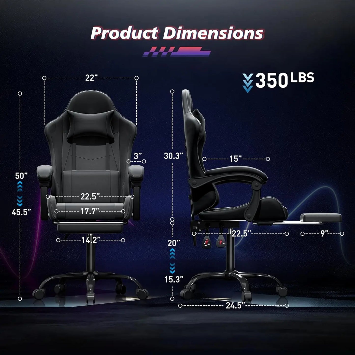 Ergonomic Gaming Chair With Height Adjustable Headrest And Footrest