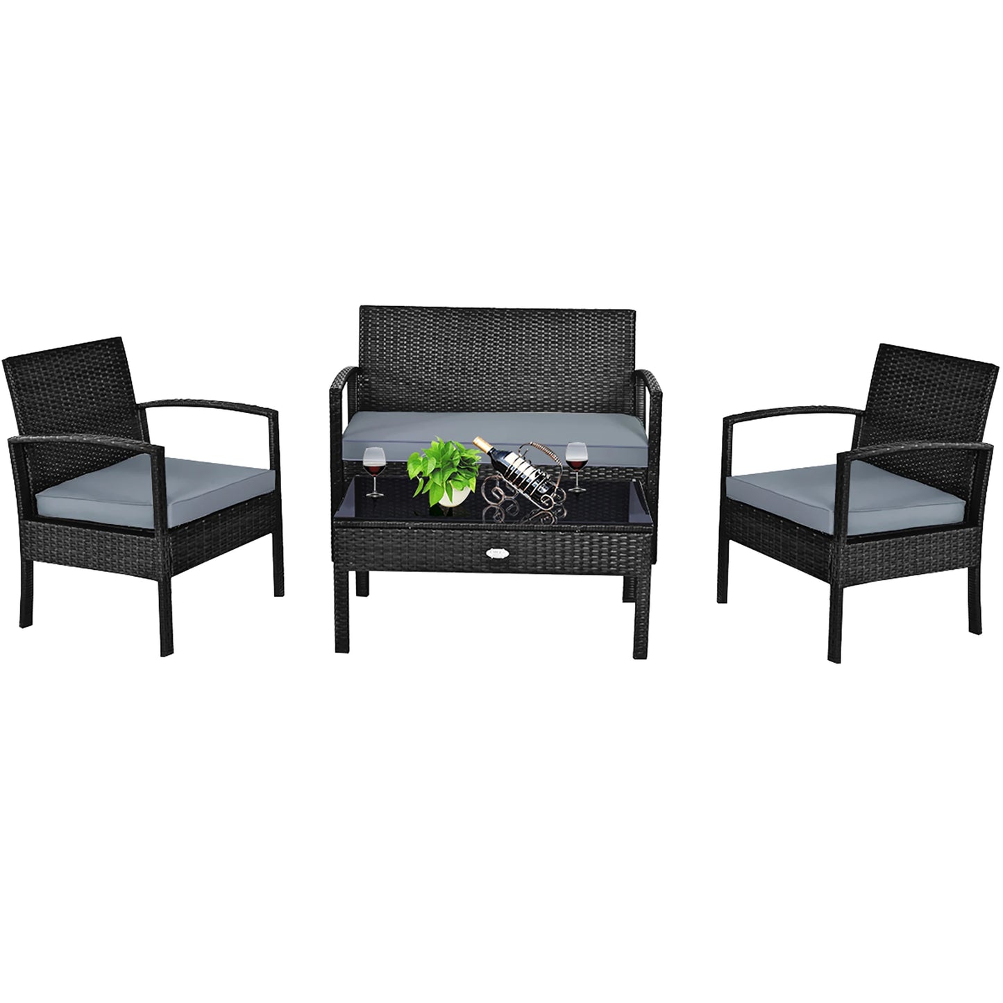 HOMASIS 4-Piece Outdoor Patio Rattan Wicker Set Cushioned Chairs Table
