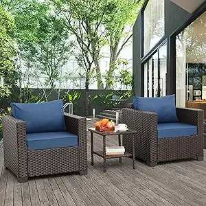 Outdoor Patio Furniture Set Glass End Table And Two Chairs