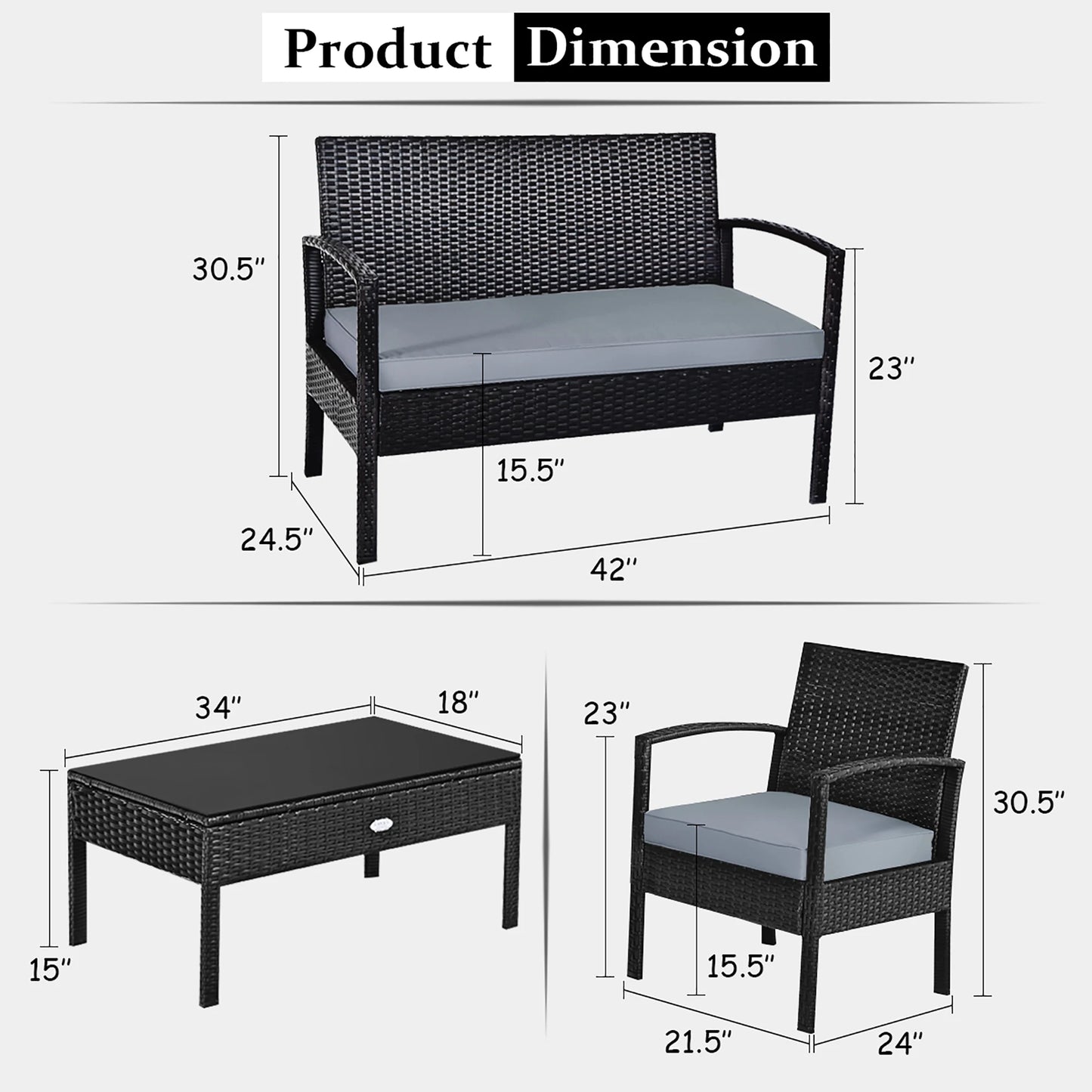 HOMASIS 4-Piece Outdoor Patio Rattan Wicker Set Cushioned Chairs Table