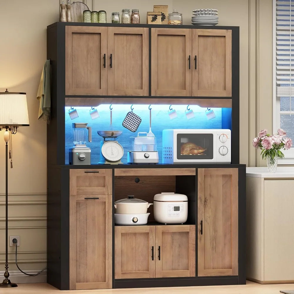 Pantry Cabinet With Charging Station And LED Light