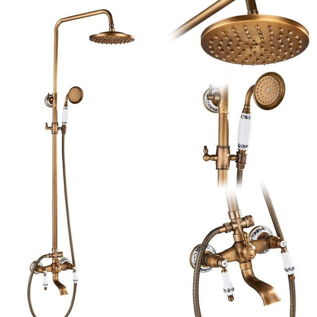 SAFLIHCAR Brass Antique Shower Faucet Set Wall Mount Dual Handshower