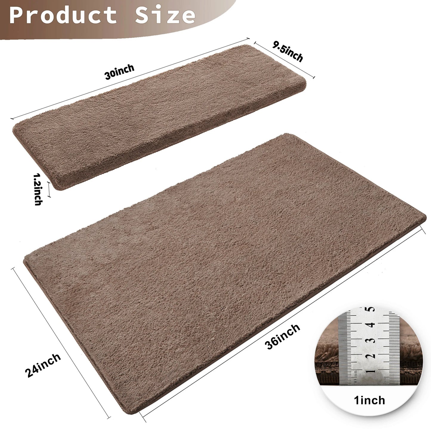 Bullnose Non Slip Stair Treads Plush Washable Self Adhesive Mats