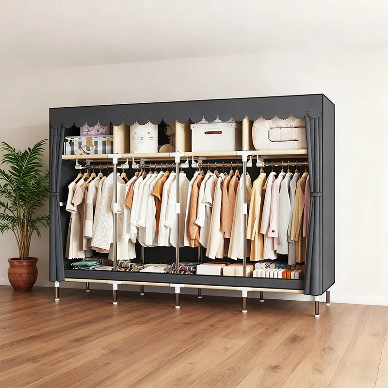ArluKinFinishes Heavy Duty Fabric Wardrobe With Four Hanging Rods