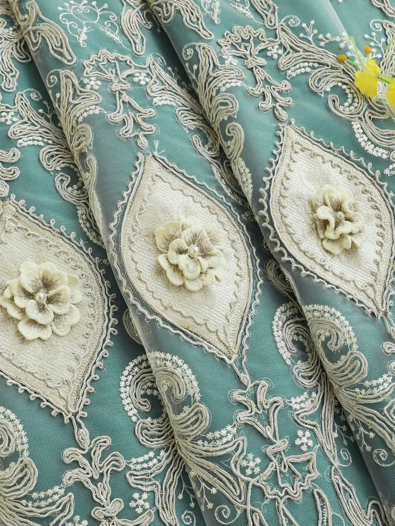 Vintage Embroidered Curtains With 3D Relief Dual Layer Privacy