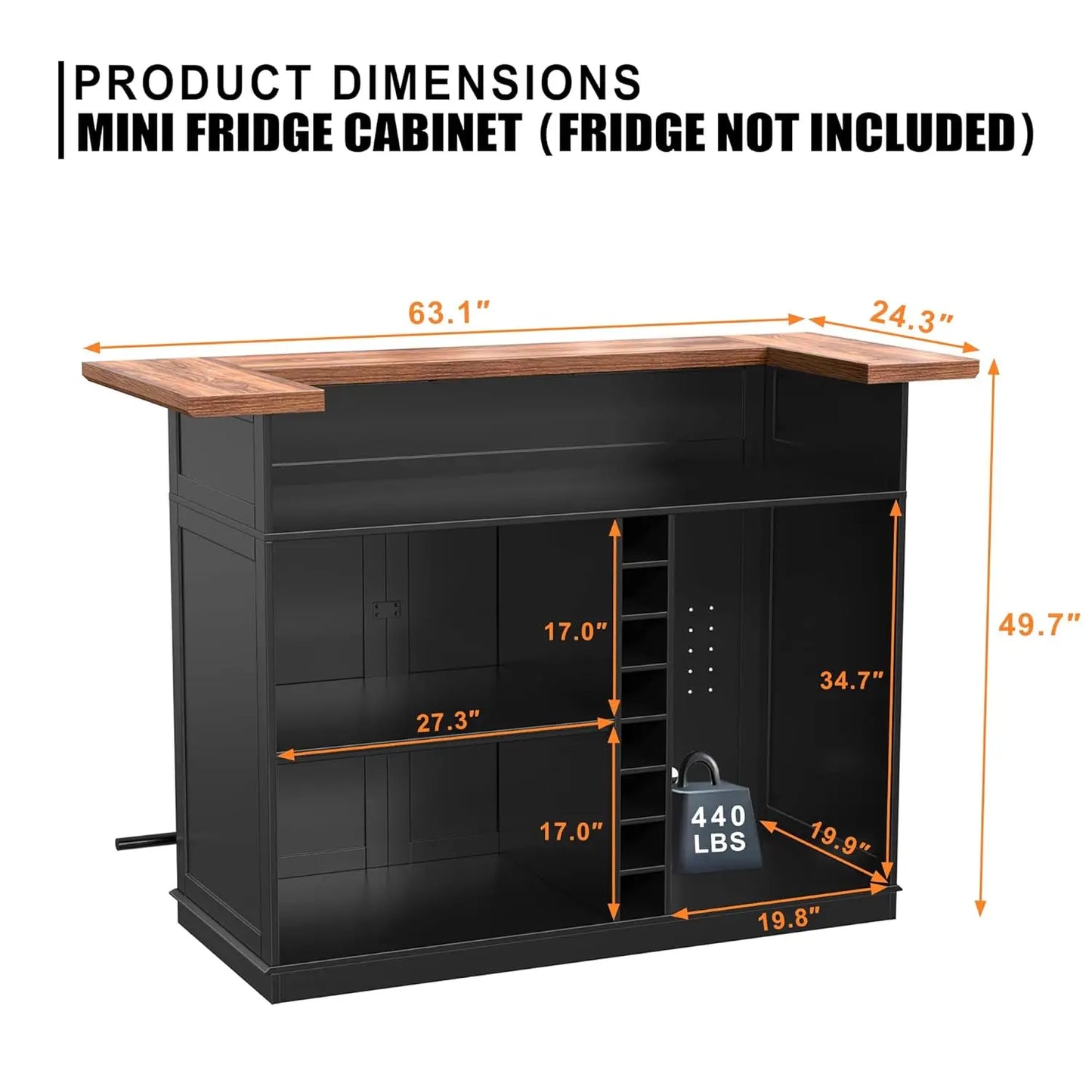 U-Shape Home Bar Cabinet With Fridge Space For Living Room