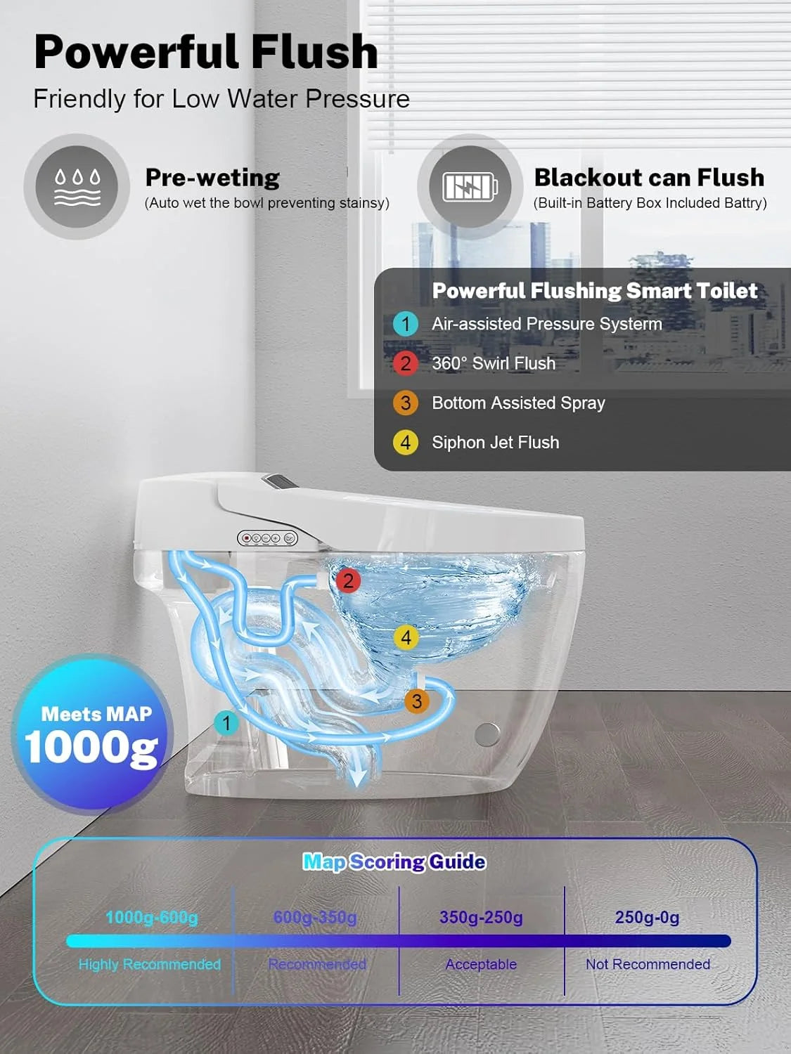 Smart One-Piece Tankless Toilet With Heated Seat Night Light