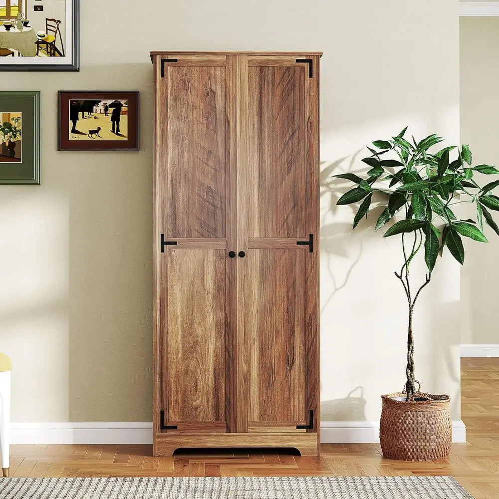 72" armhouse Pantry Cabinet, reestanding Tall Kitchen Pantry Storage Cabinet with Adjustable Shelves and Reced Do, Brown