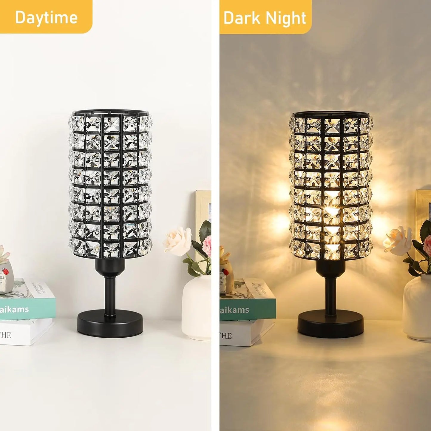 Elegant Crystal Table Lamps Set of 2 Black Modern Bedside Nightstand Lamps