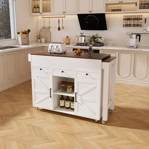 74.8" Kitchen Island with Extendable Dining Table & Power Outlet - Rolling Storage Cart on Wheels with 3 Drawers
