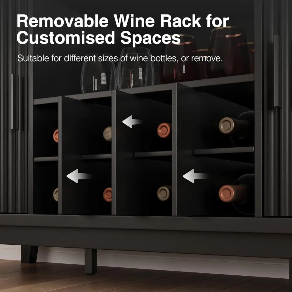 Fluted Modern Buffet Cabinet With Storage Removable Wine Rack