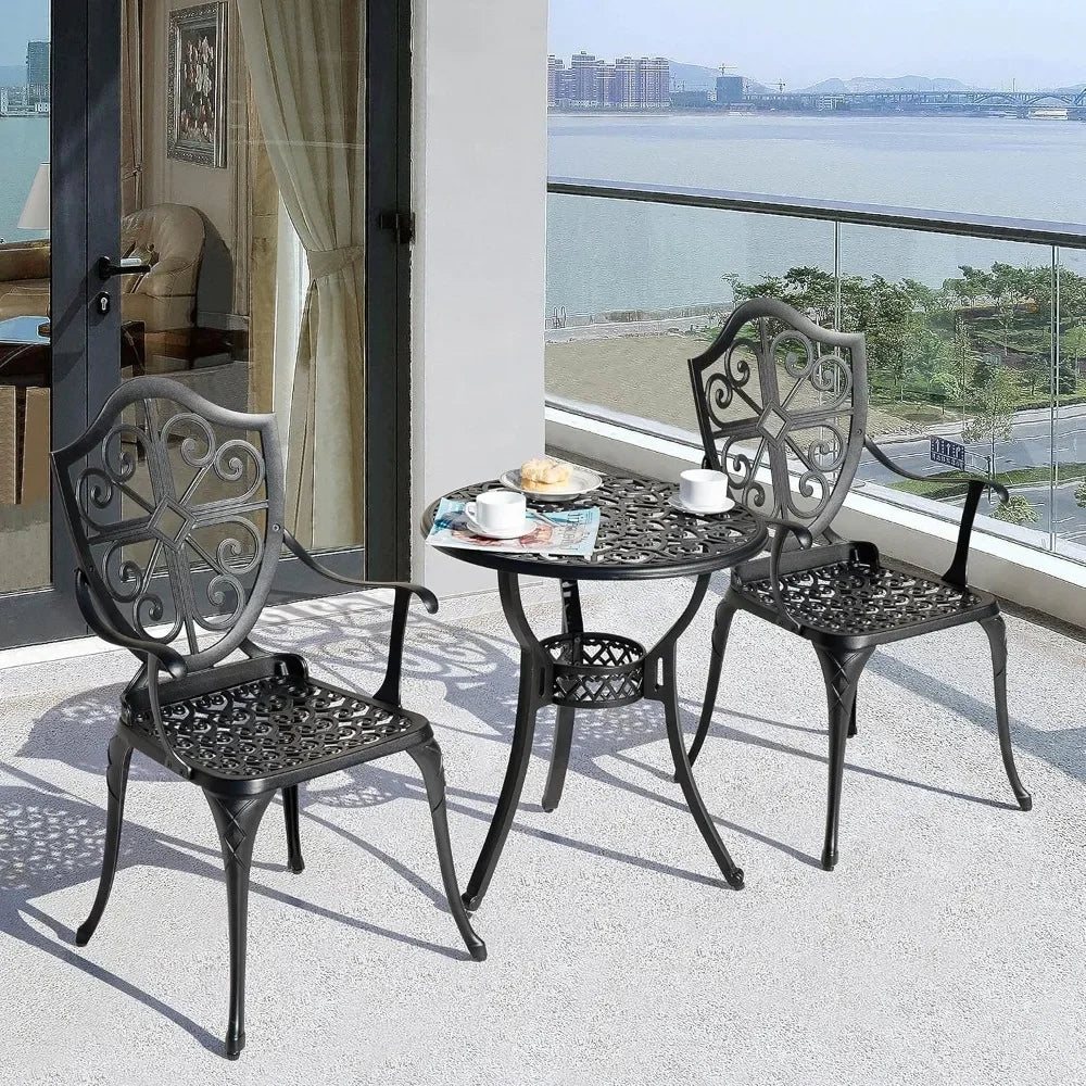 Outdoor Cast Aluminum Bistro Set With Umbrella Hole And Table