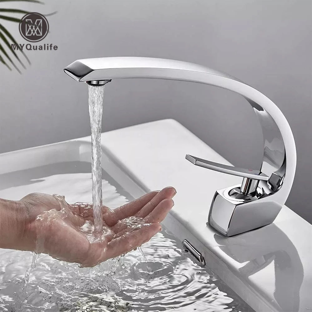 MYQualife Single-Handle Deck Mounted Basin Faucet Hot Cold Water