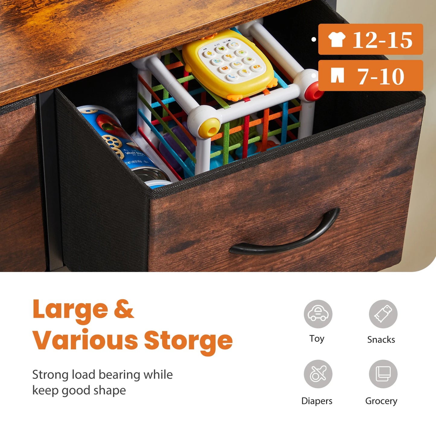 JHK Minimalist Dresser With 9 Fabric Storage Drawers