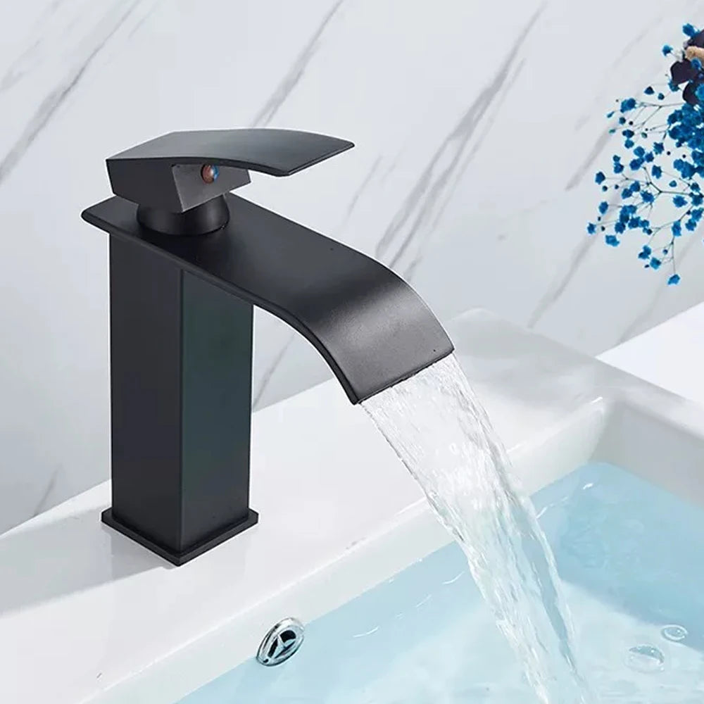 MYQualife Waterfall Bathroom Vanity Faucet Single Hole Deck Mounted
