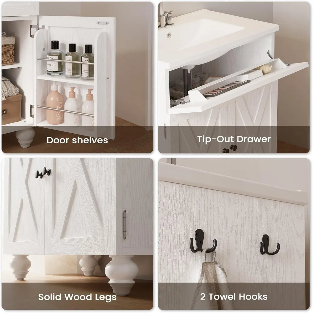 TIFICY Farmhouse Bathroom Vanity With Sink And 2-Tier Storage Shelves
